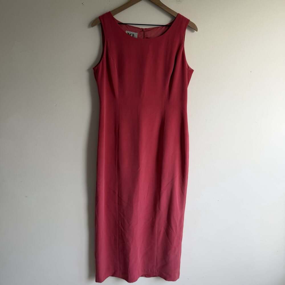 YL by Yair 100% Silk Hot Pink Fuchsia Sleeveless Sheath Midi Dress Womens 14 Y2K